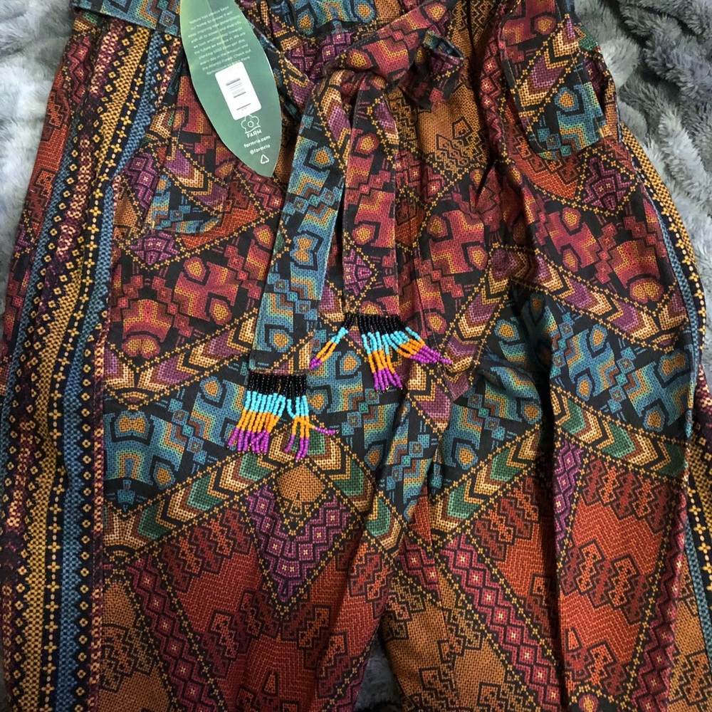 NWT Yawanawa Farm Rio Striped Paperbag Pants Large L Beaded Belt - Picture 4 of 5